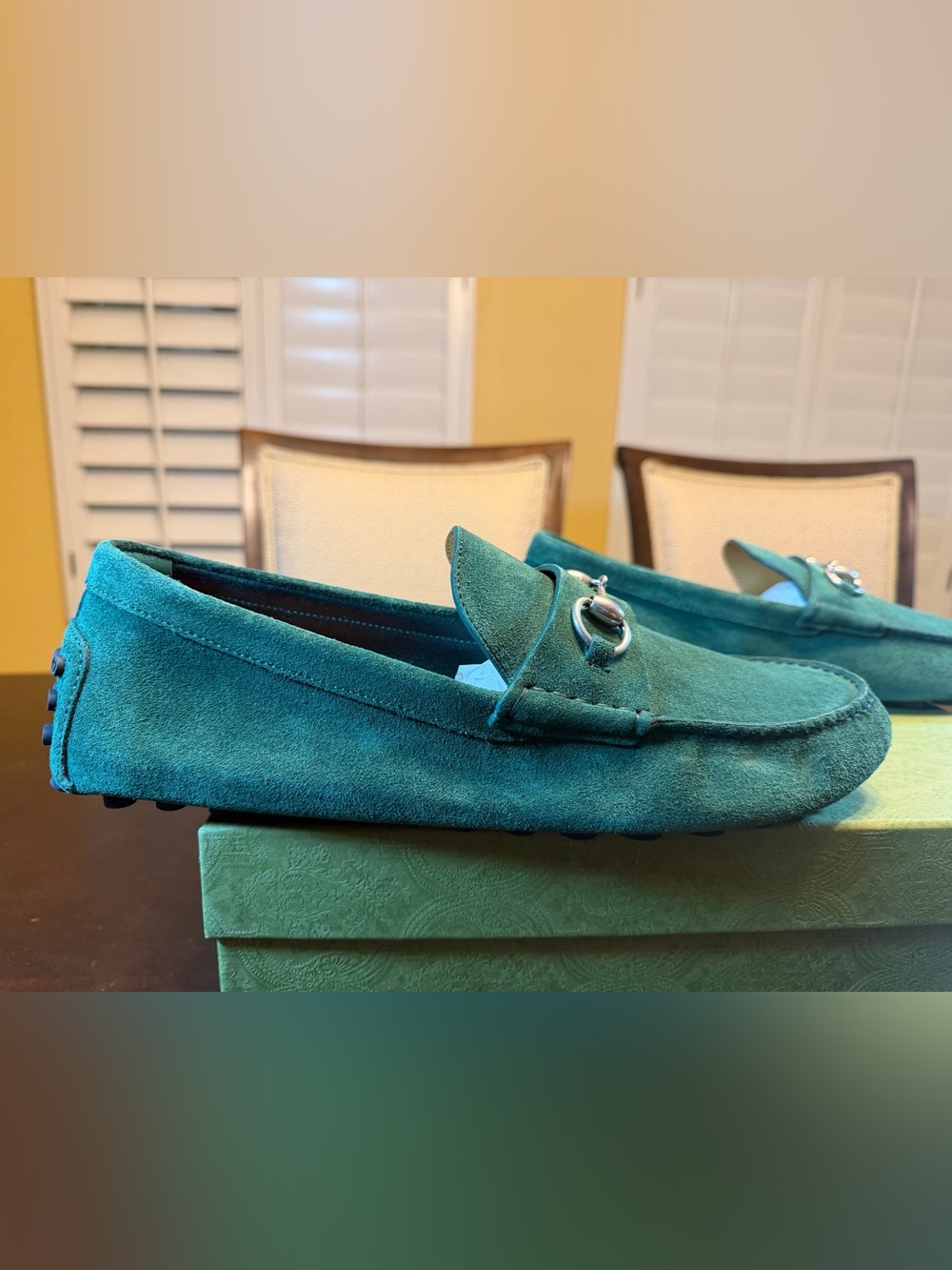 New Gucci Horsebit Suede Loafers Drivers Slip On Shoes Green UK 12 / US 12.5 - Picture 3 of 16